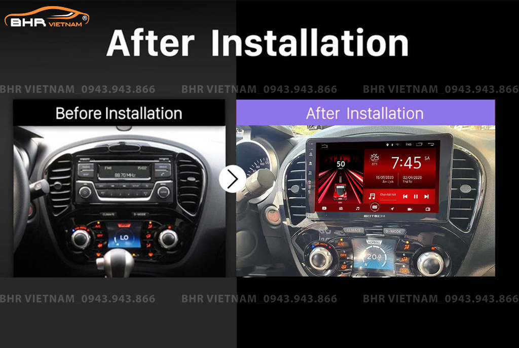 Hình ảnh trước và sau khi lắp màn hình DVD Gotech GT8 Max Nissan Juke 2010 - 2019
