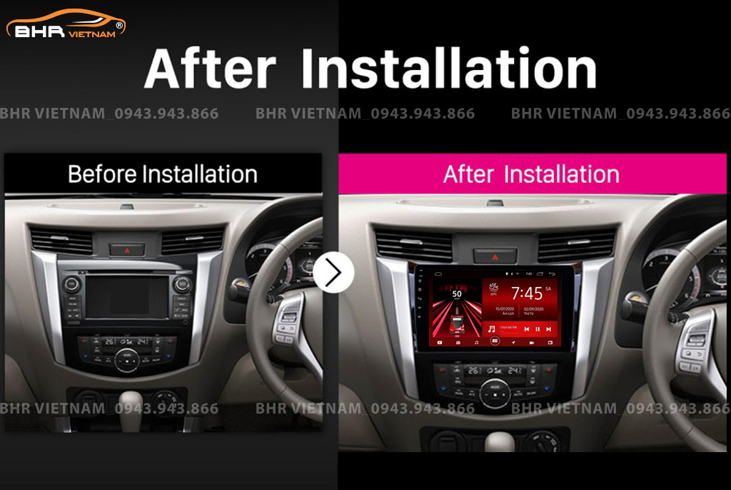 Hình ảnh trước và sau khi lắp màn hình DVD Gotech GT8 Max Nissan Navara 2016 - 2020