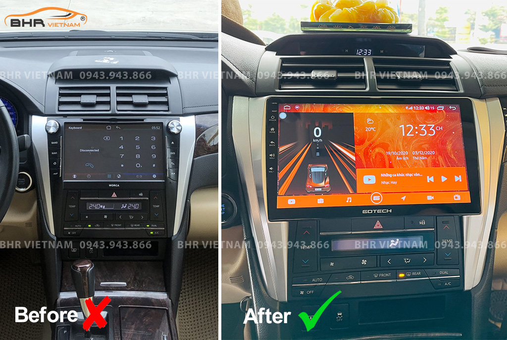 Hình ảnh trước và sau khi lắp màn hình DVD Gotech GT8 Max Toyota Camry 2015 - 2018