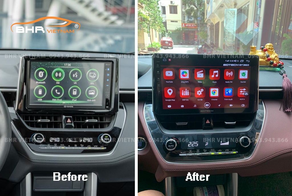 Hình ảnh trước và sau khi lắp màn hình DVD Gotech GT8 Max Toyota Cross 2020 - nay