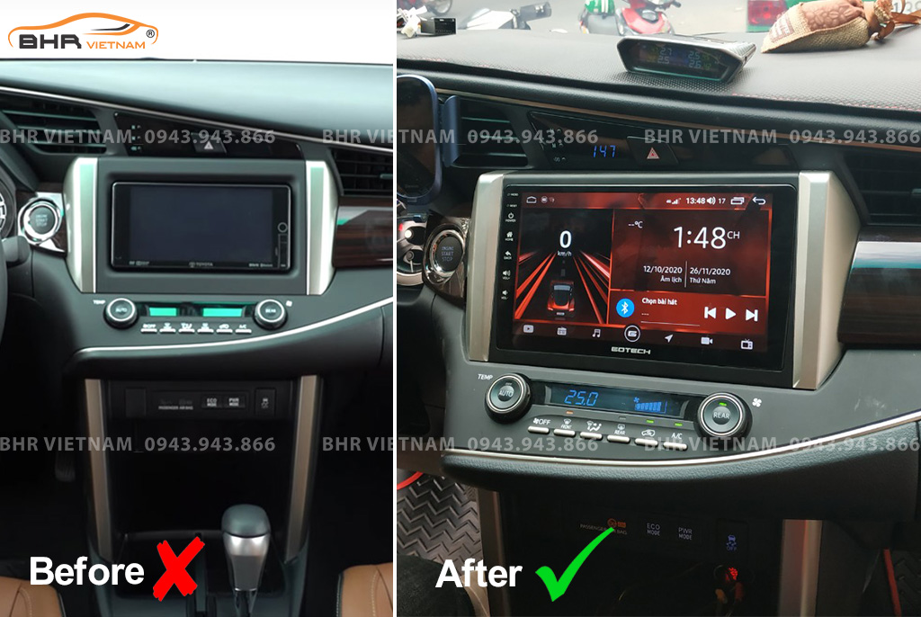 Hình ảnh trước và sau khi lắp màn hình DVD Gotech GT8 Max Toyota Innova 2016 - nay