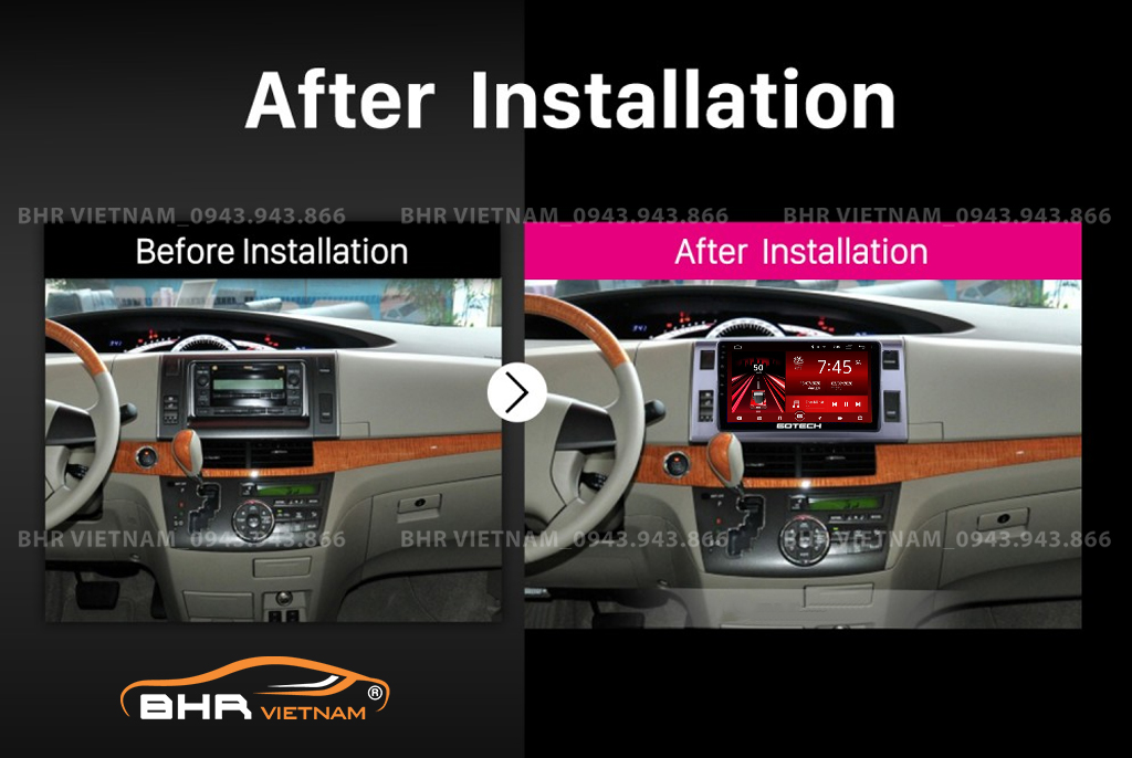 Hình ảnh trước và sau khi lắp màn hình DVD Gotech GT8 Max Toyota Previa 2006 - 2019