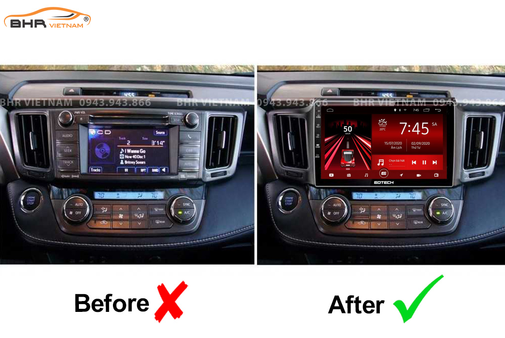 Hình ảnh trước và sau khi lắp màn hình DVD Gotech GT8 Max Toyota Rav4 2013 - 2018