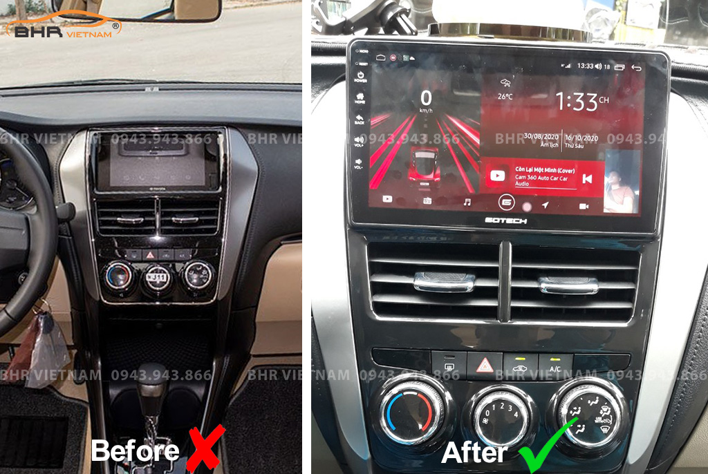 Hình ảnh trước và sau khi lắp màn hình DVD Gotech GT8 Max Toyota Vios 2019 - nay