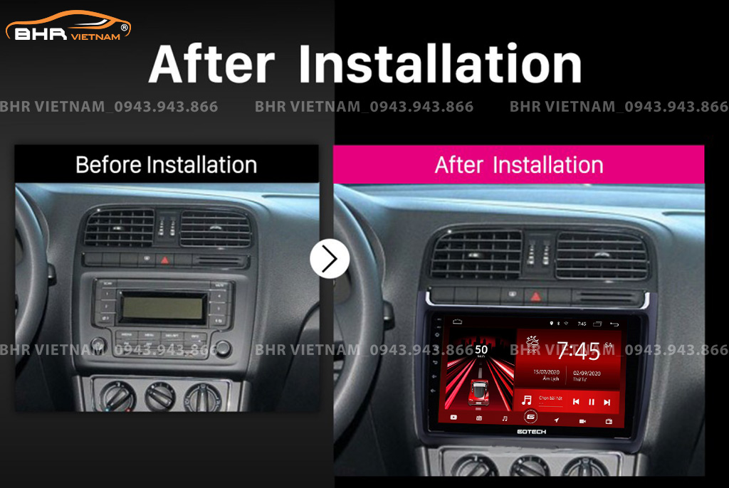 Hình ảnh trước và sau khi lắp màn hình DVD Gotech GT8 Max Volkswagen Polo 2009 - nay