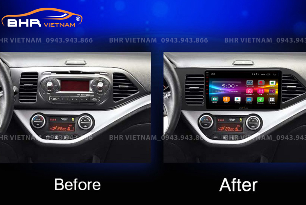 Hình ảnh trước và sau khi lắp màn hình DVD Kovar Plus 360 Kia Morning 2011 - 2020