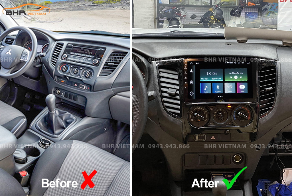 Hình ảnh trước và sau khi lắp màn hình DVD Kovar Plus 360 Mitsubishi Triton 2020 - nay