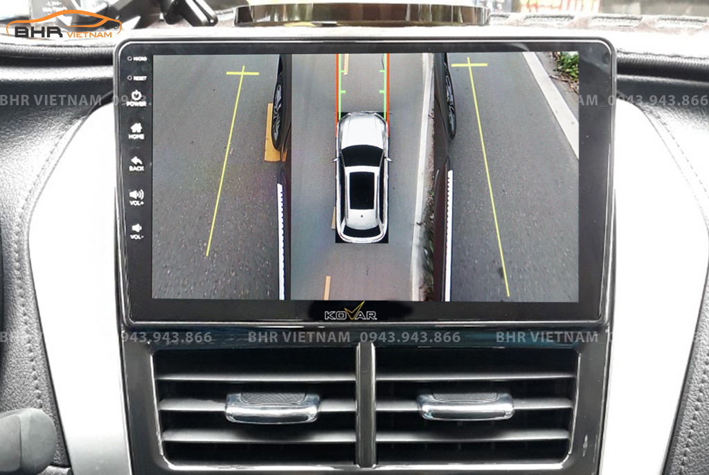 Hình ảnh quan sát 2 bên gương trên màn hình DVD Kovar Plus 360 Toyota Vios 2019 - nay