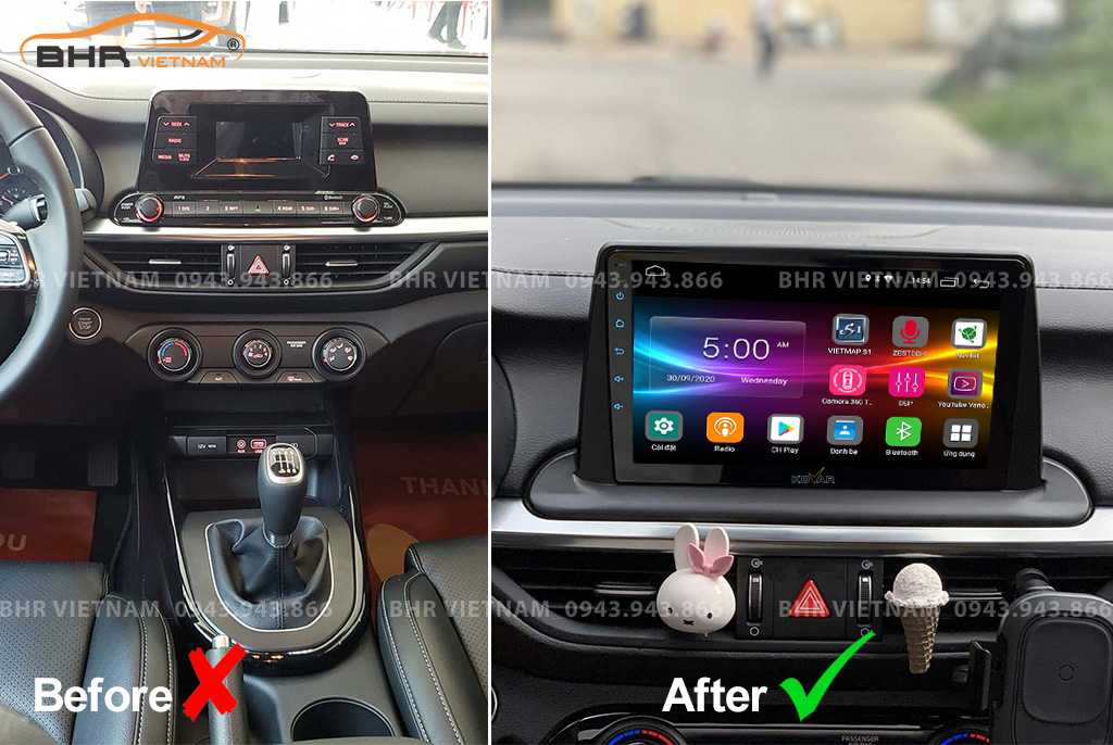 Hình ảnh trước và sau khi lắp màn hình DVD Kovar T1 Kia Cerato 2019 - nay