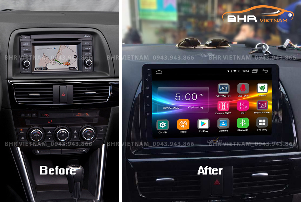 Hình ảnh trước và sau khi lắp màn hình DVD Kovar T1 Mazda CX5 2013 - 2016