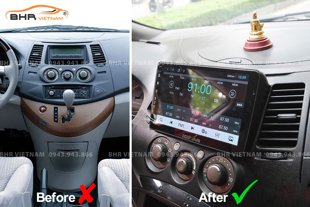 Hình ảnh trước và sau khi lắp màn hình DVD Kovar T1 Mitsubishi Grandis 2003 - 2011