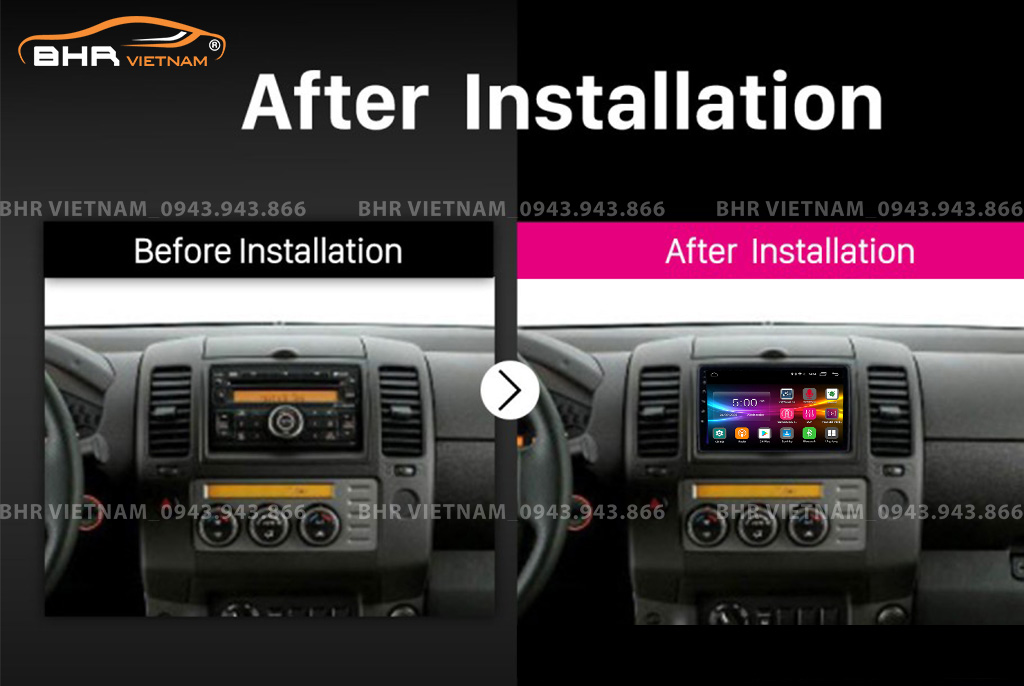 Hình ảnh trước và sau khi lắp màn hình DVD Kovar T1 Nissan Navara 2010 - 2015