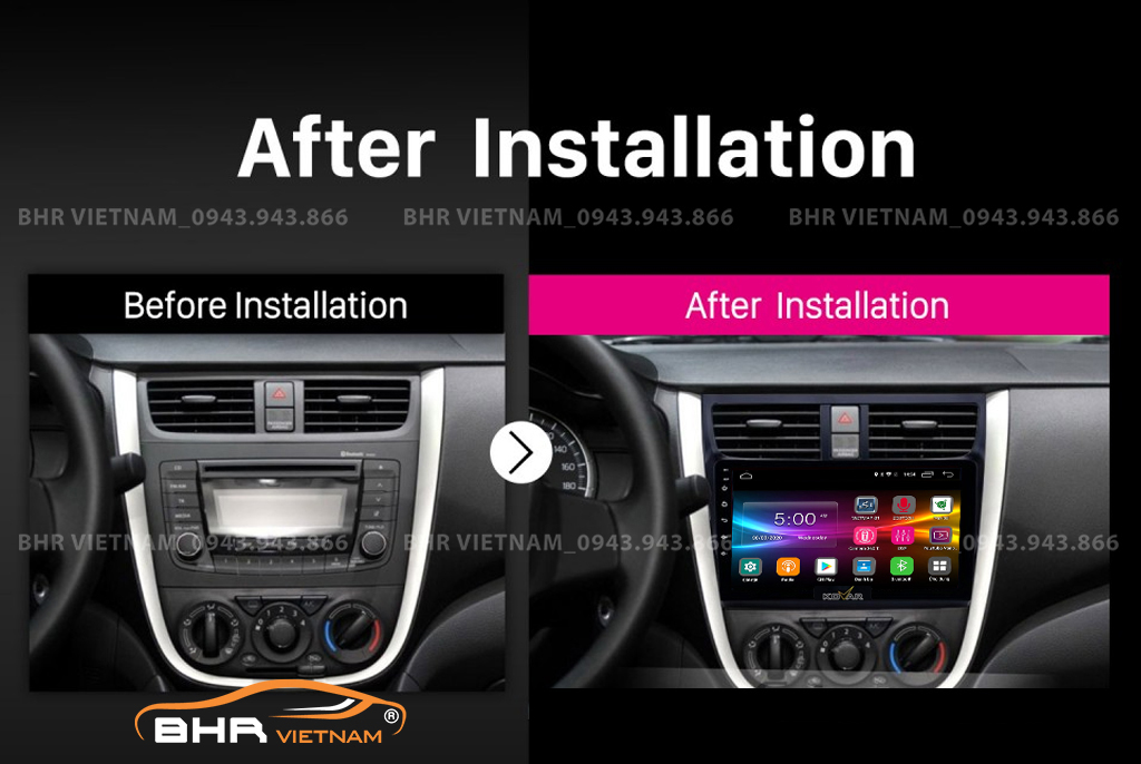 Hình ảnh trước và sau khi lắp màn hình DVD Kovar T1 Suzuki Celerio 2020 - nay