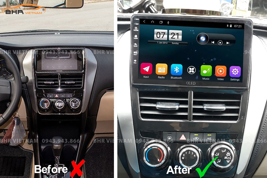 Hình ảnh trước và sau khi lắp màn hình DVD Oled C1s Toyota Yaris 2019 - nay