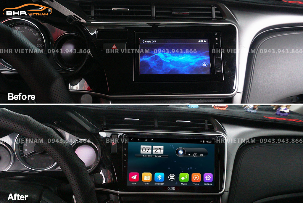 Hình ảnh trước và sau khi lắp màn hình DVD Oled C2 New Honda City 2018 - 2020