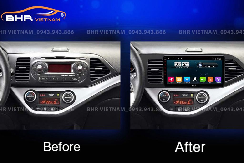 Hình ảnh trước và sau khi lắp màn hình DVD Oled C2 New Kia Morning 2011 - 2020