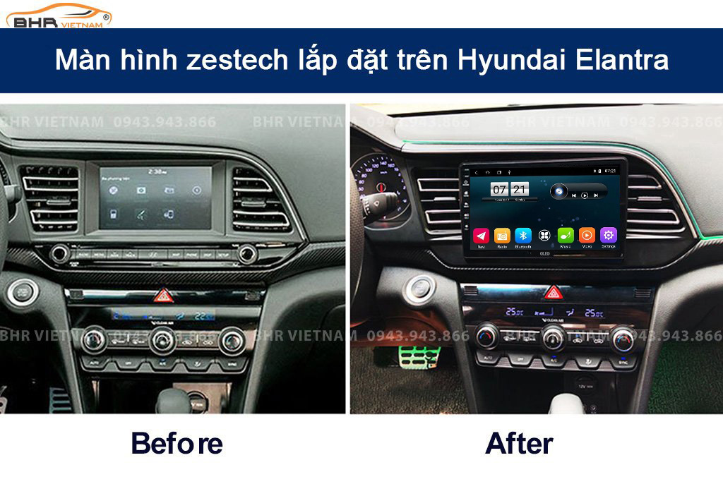 Hình ảnh trước và sau khi lắp màn hình DVD Oled C8 New Hyundai Elantra 2016 - nay