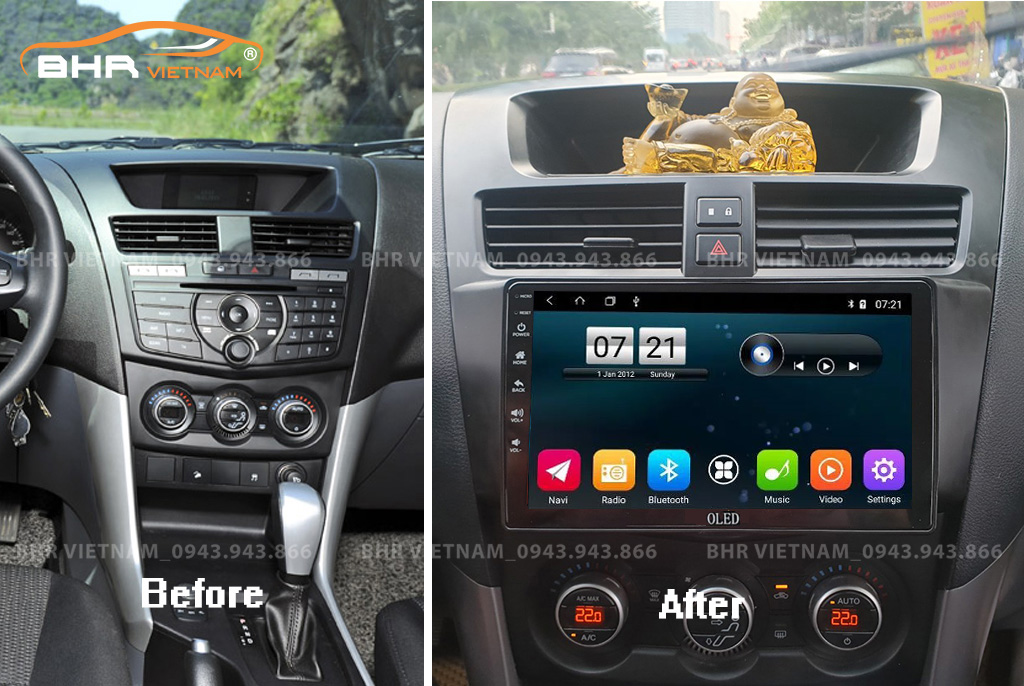 Hình ảnh trước và sau khi lắp màn hình DVD Oled C8 New Mazda BT50 2013 - nay