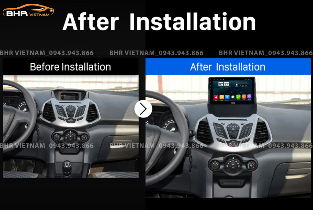 Hình ảnh trước và sau khi lắp màn hình DVD Oled C8S Ford Ecosport 2013 - nay