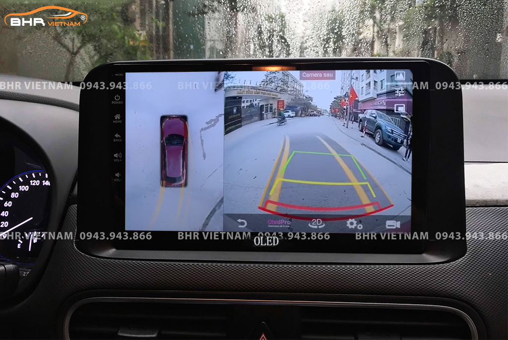 Hình ảnh quan sát từ camera sau trên màn hình DVD Oled C8S Hyundai Kona 2018 - nay
