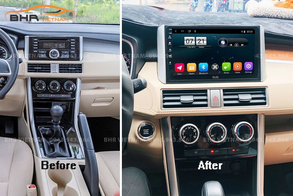 Hình ảnh trước và sau khi lắp màn hình DVD Oled C8S Mitsubishi Xpander 2018 - nay
