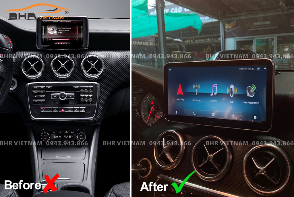 Hình ảnh trước và sau khi lắp màn hình DVD Oled Pro G68s Mercedes A Class W176 2013 - nay