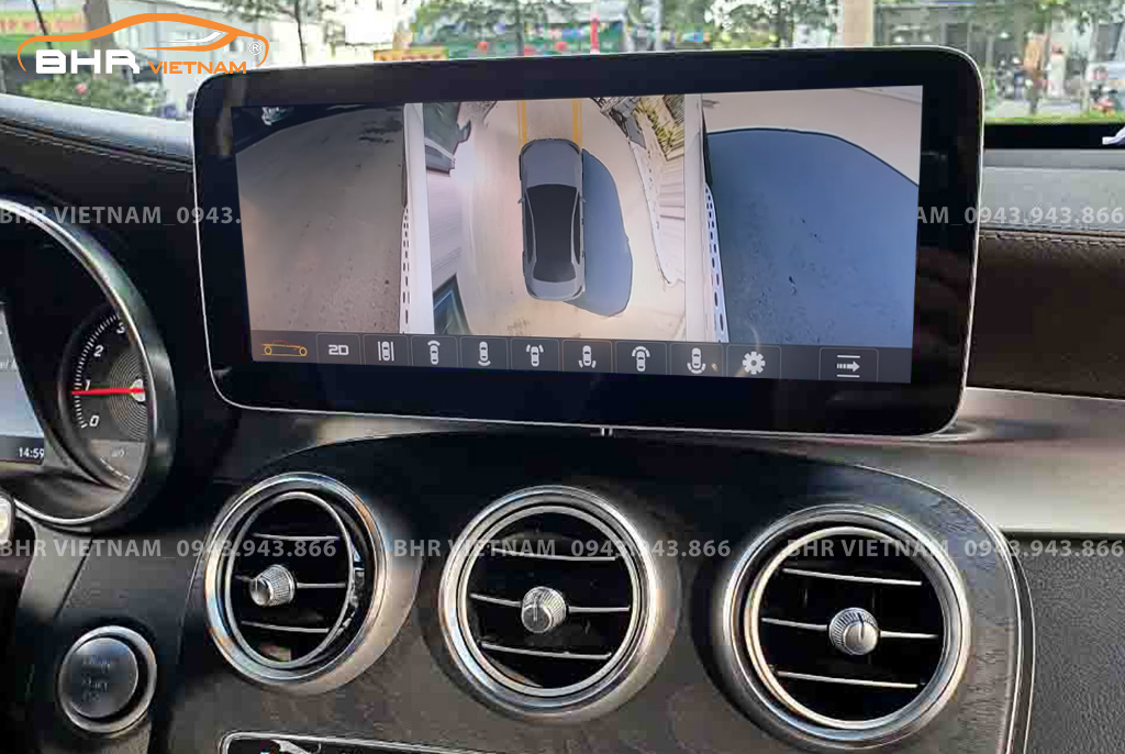 Hình ảnh quan sát 2 bên gương trên màn hình DVD Oled Pro G68s Mercedes C Class 2015 - nay