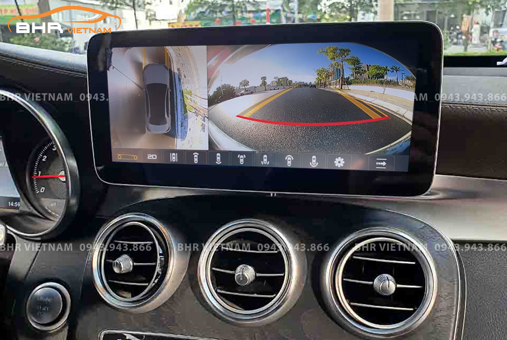 Hình ảnh trước và sau khi lắp màn hình DVD Oled Pro G68s Mercedes C Class 2015 - nay