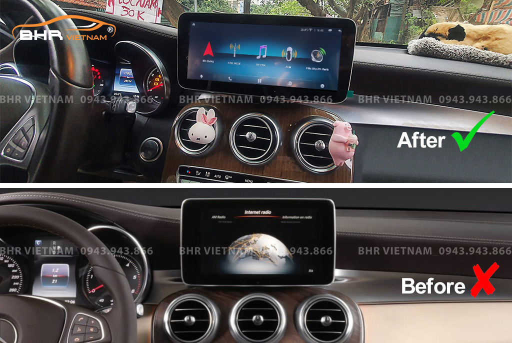 Hình ảnh trước và sau khi lắp màn hình DVD Oled Pro G68s Mercedes GLC 2015 - nay