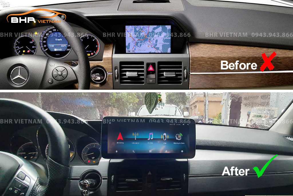 Hình ảnh trước và sau khi lắp màn hình DVD Oled Pro G68s Mercedes GLK 2008 - 2015