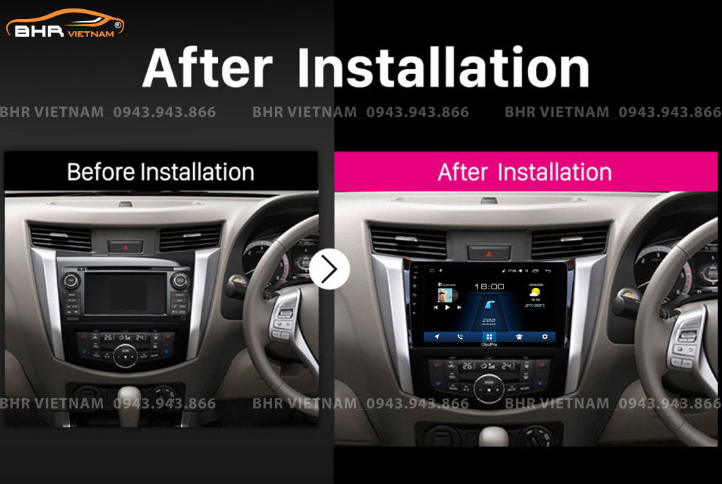 Hình ảnh trước và sau khi lắp màn hình DVD Oled Pro X5 New Nissan Terra 2018 - nay