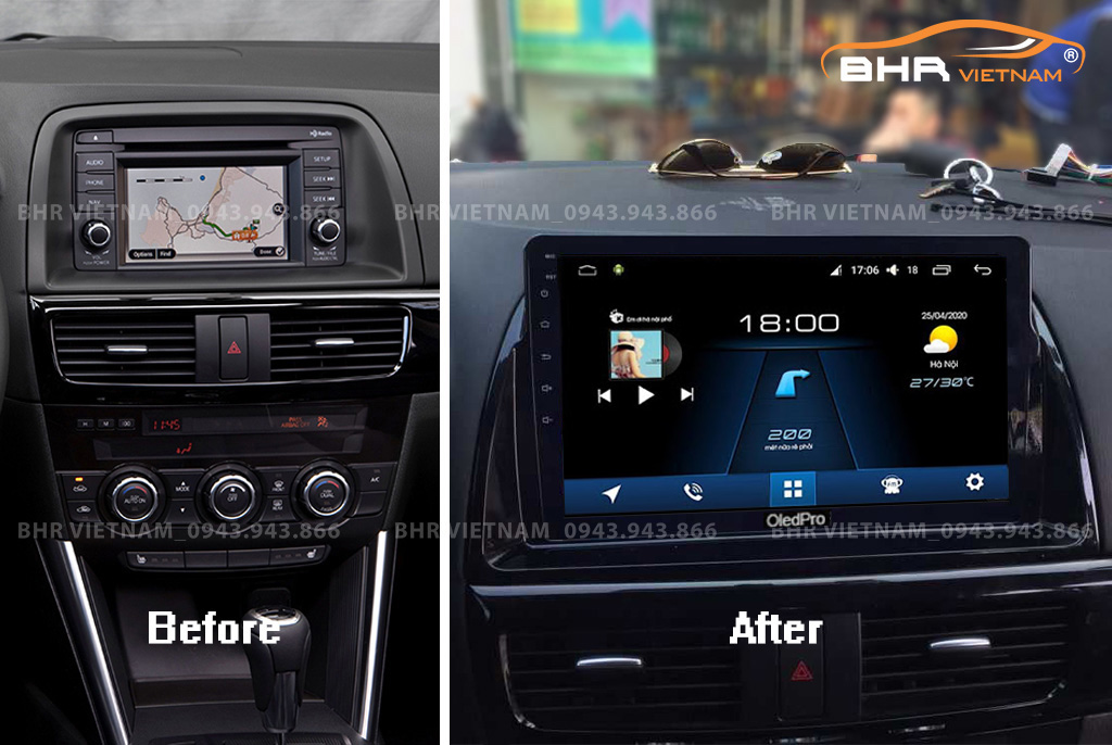 Hình ảnh trước và sau khi lắp màn hình DVD Oled Pro X5S Mazda CX5 2013 - 2016