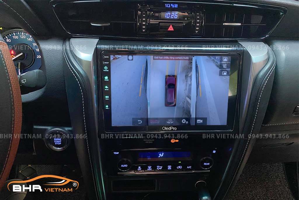 Hình ảnh quan sát 2 bên gương trên màn hình DVD Oled Pro X5S Toyota Fortuner 2017 - nay
