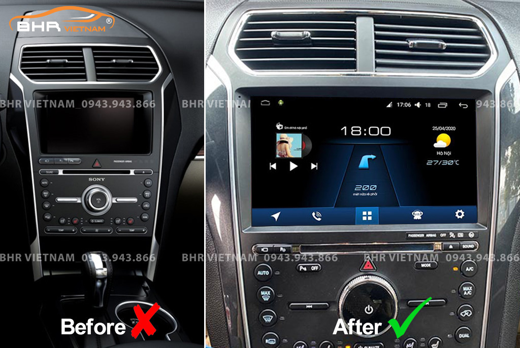 Hình ảnh trước và sau khi lắp màn hình DVD Oled Pro X8S Ford Explorer 2016 - nay