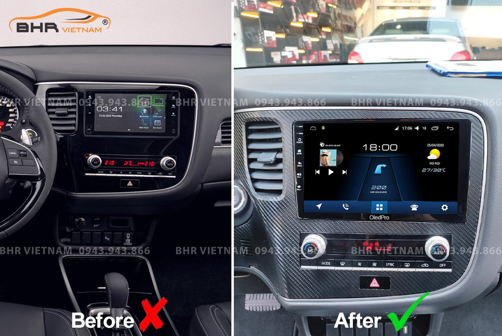 Hình ảnh trước và sau khi lắp màn hình DVD Oled Pro X8S Mitsubishi Outlander 2020 - nay