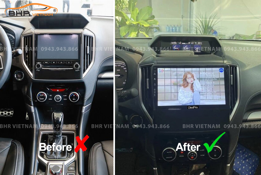 Hình ảnh trước và sau khi lắp màn hình DVD Oled Pro X8S Subaru Forester 2020 - nay