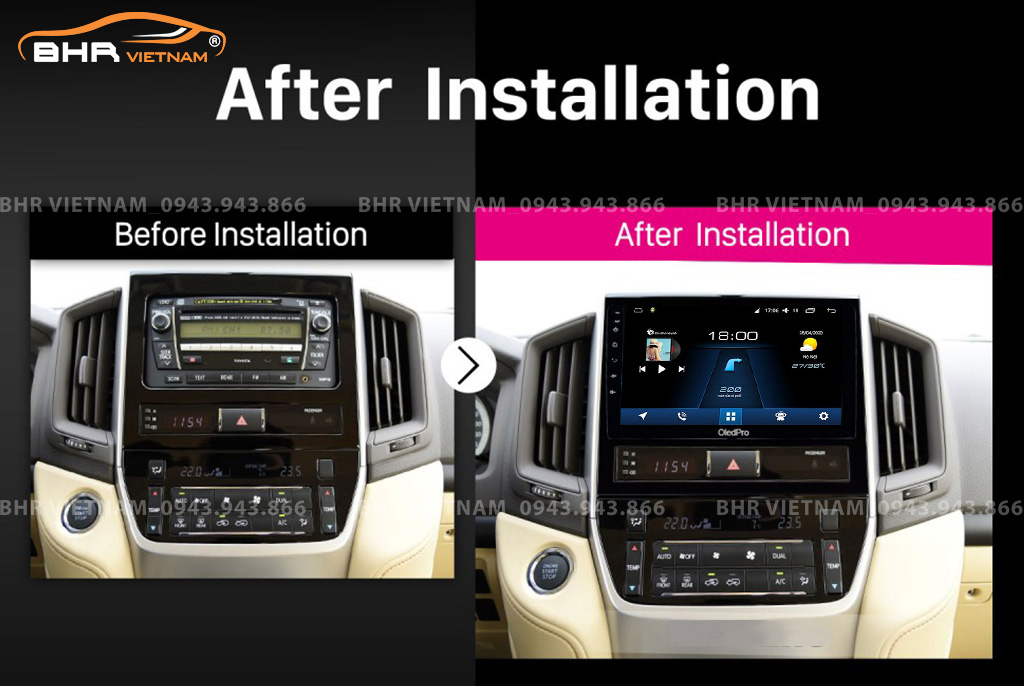 Hình ảnh trước và sau khi lắp màn hình DVD Oled Pro X8S Toyota Land Cruiser 2016 - 2020