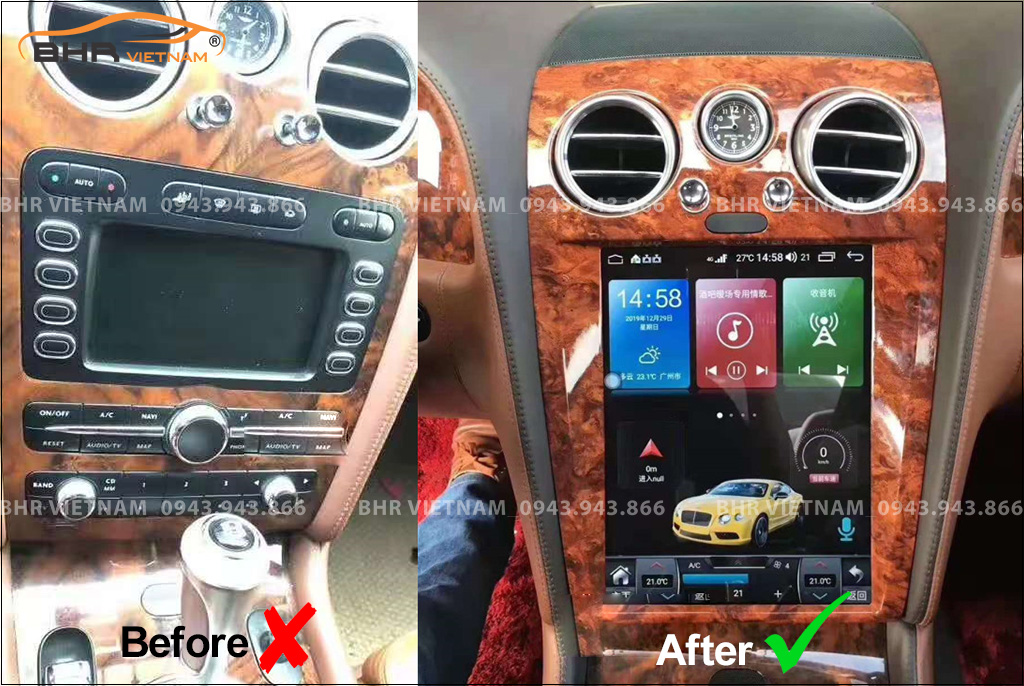 Hình ảnh trước và sau khi lắp màn hình DVD Tesla Bentley Continental 2005 - 2014