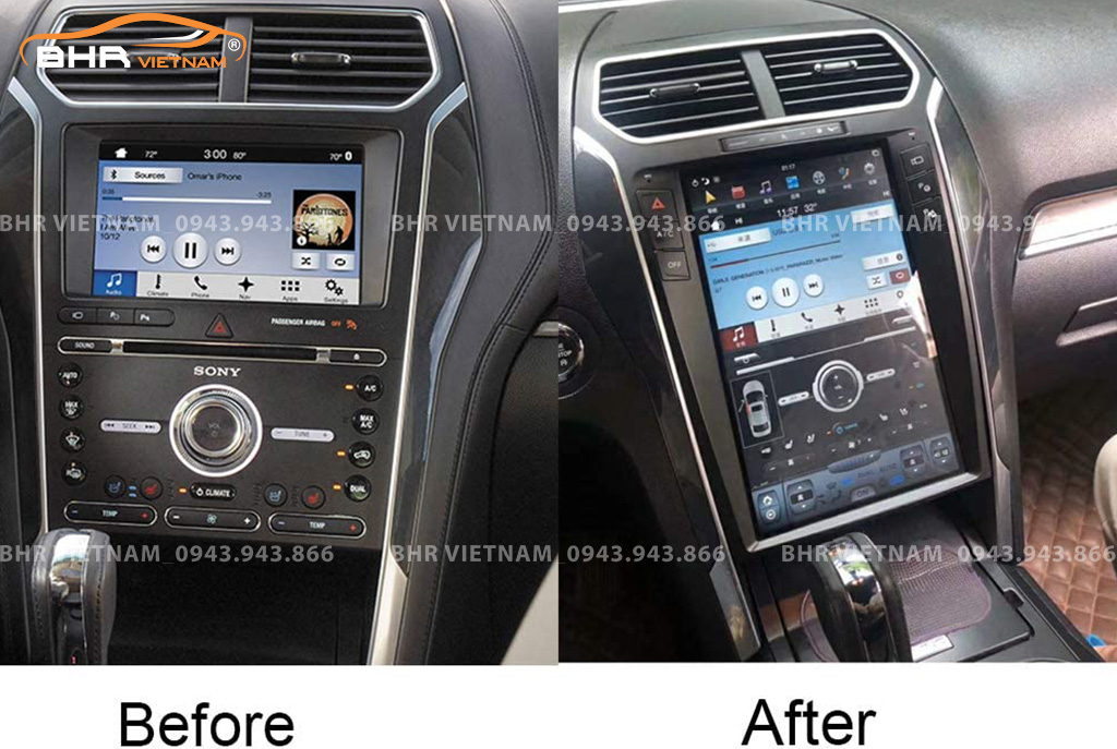 Hình ảnh trước và sau khi lắp màn hình DVD Tesla Ford Explorer 2016 - nay