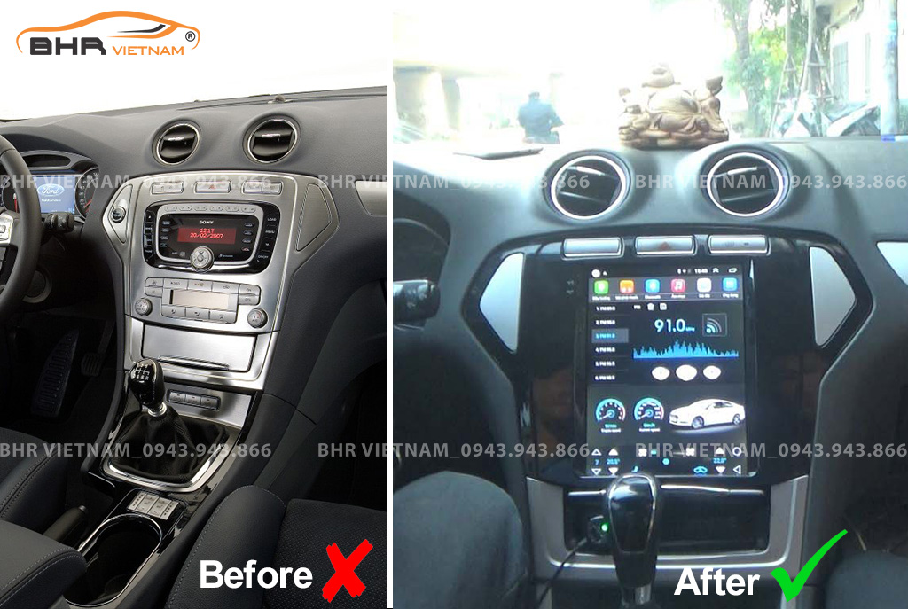 Hình ảnh trước và sau khi lắp màn hình DVD Tesla Ford Mondeo 2008 - 2014