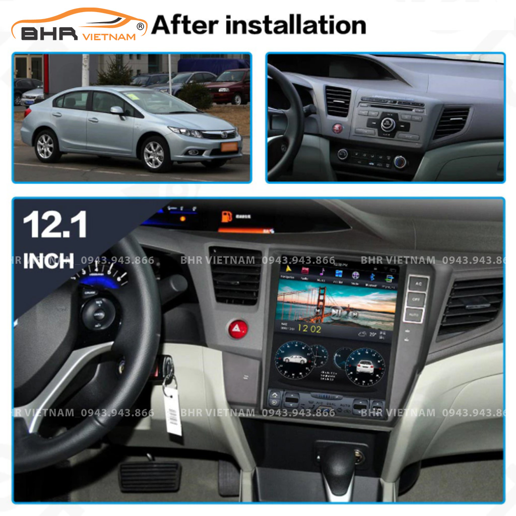 Hình ảnh trước và sau khi lắp màn hình Android Tesla Honda Civic 2012 - 2016
