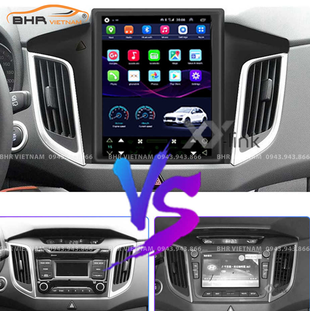 Hình ảnh trước và sau khi lắp màn hình Android Tesla Hyundai Creta 2014 - nay