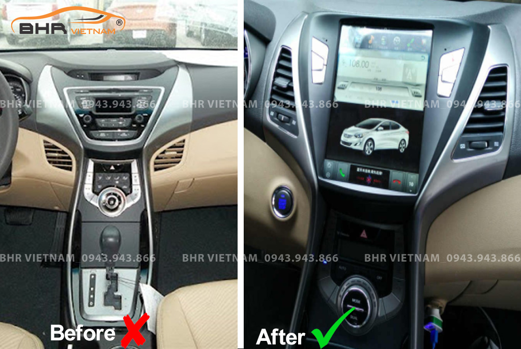 Hình ảnh trước và sau khi lắp màn hình Android Tesla Hyundai Elantra 2011 - 2015