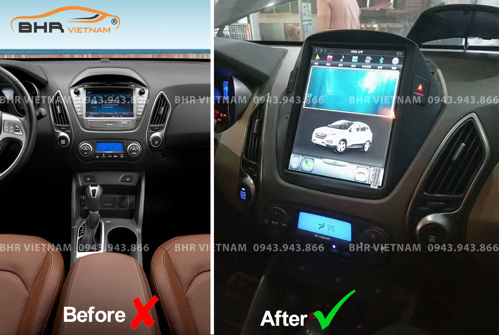 Hình ảnh trước và sau khi lắp màn hình Android Tesla Hyundai Tucson 2009 - 2014