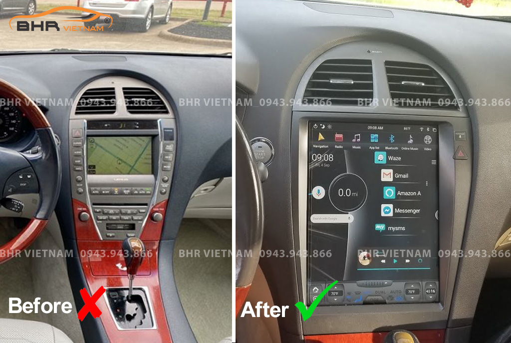 Hình ảnh trước và sau khi lắp màn hình Android Tesla Lexus ES250, ES350 2005 - 2011