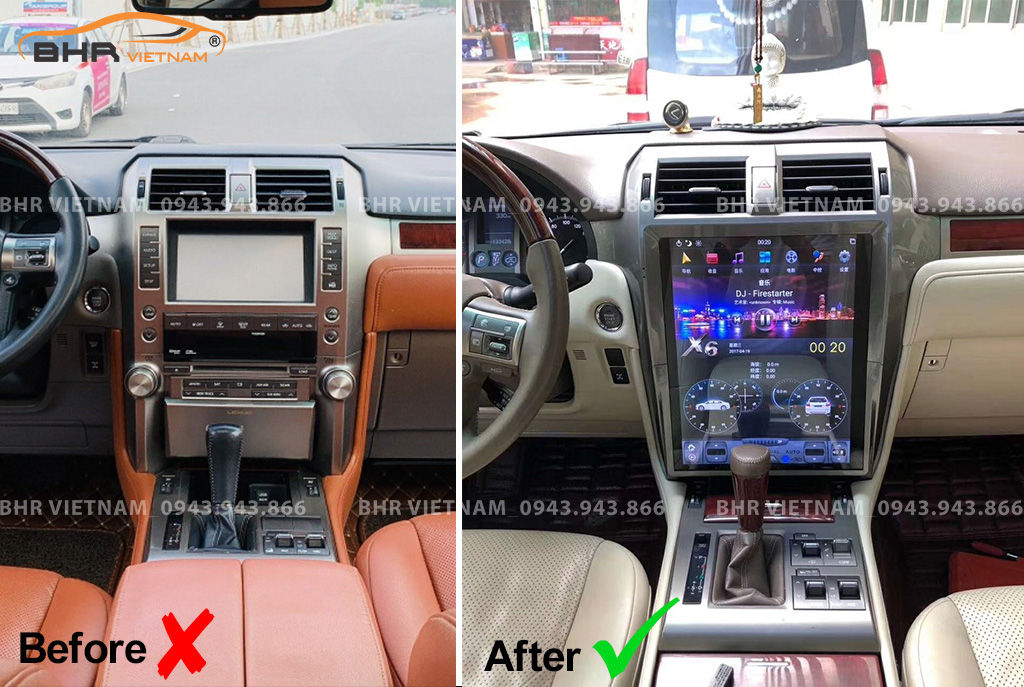 Hình ảnh trước và sau khi lắp màn hình Android Tesla Lexus GX460 2010 - nay