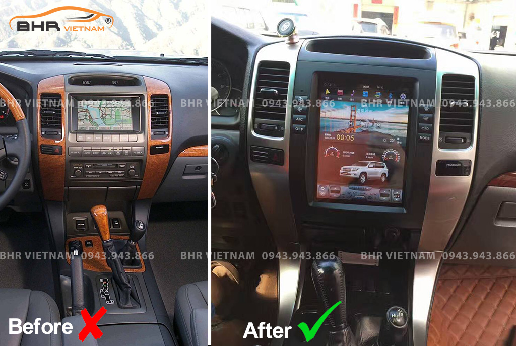 Hình ảnh trước và sau khi lắp màn hình Android Tesla Lexus GX470 2002 - 2009