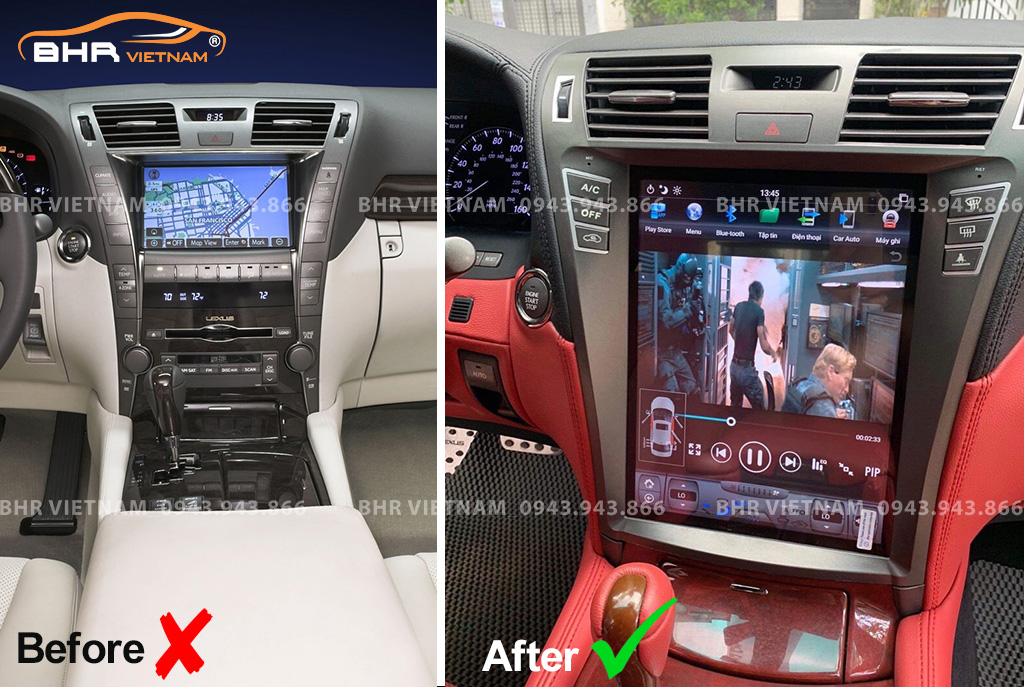 Hình ảnh trước và sau khi lắp màn hình Android Tesla Lexus LS460, LS460L, LS600h 2006 - 2012