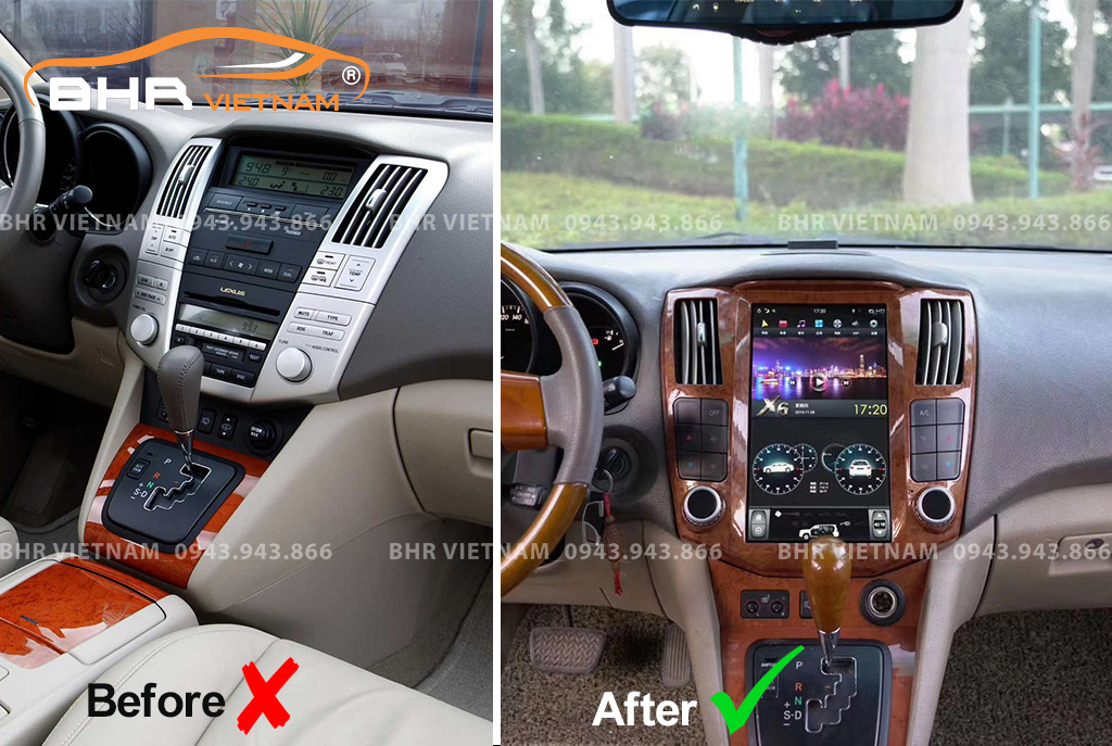 Hình ảnh trước và sau khi lắp màn hình Android Tesla Lexus RX330, RX350 2003 - 2007
