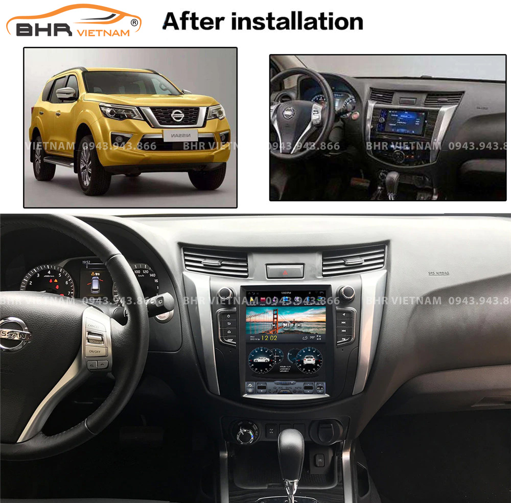 Hình ảnh trước và sau khi lắp Màn hình Android Tesla Nissan Navara 2015 - 2020